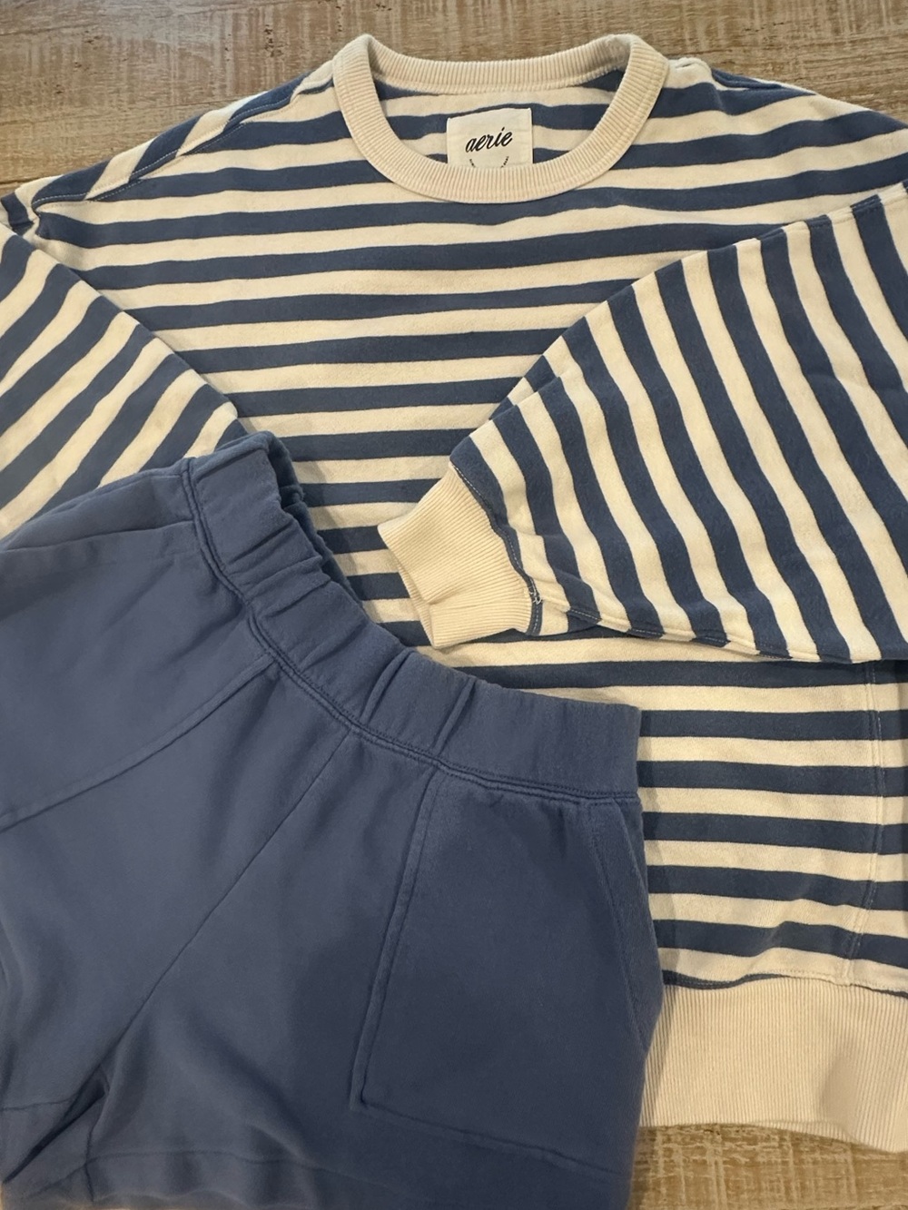 aerie Striped Crewneck Sweater in Navy and Cream